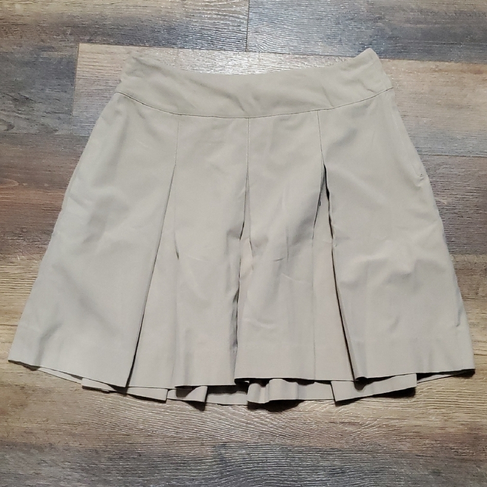 Parker Tan Pleated Skater Mini Skirt Work